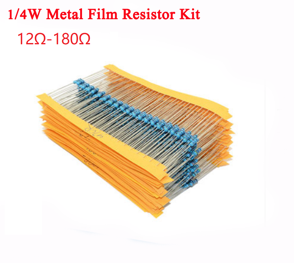 1/4W 5% Metal Film Resistor Kit 12 Ohm to 180 Ohm 23 Values*10