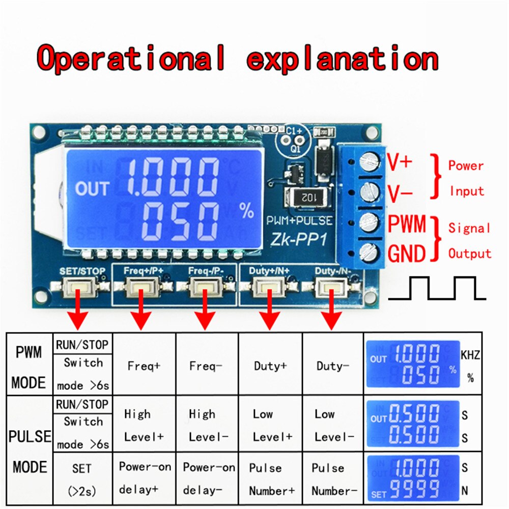 1Hz-150KHz Dual Mode PWM Pulse Frequency Duty Cycle Adjustable Square/Rectangular Wave Signal Generator