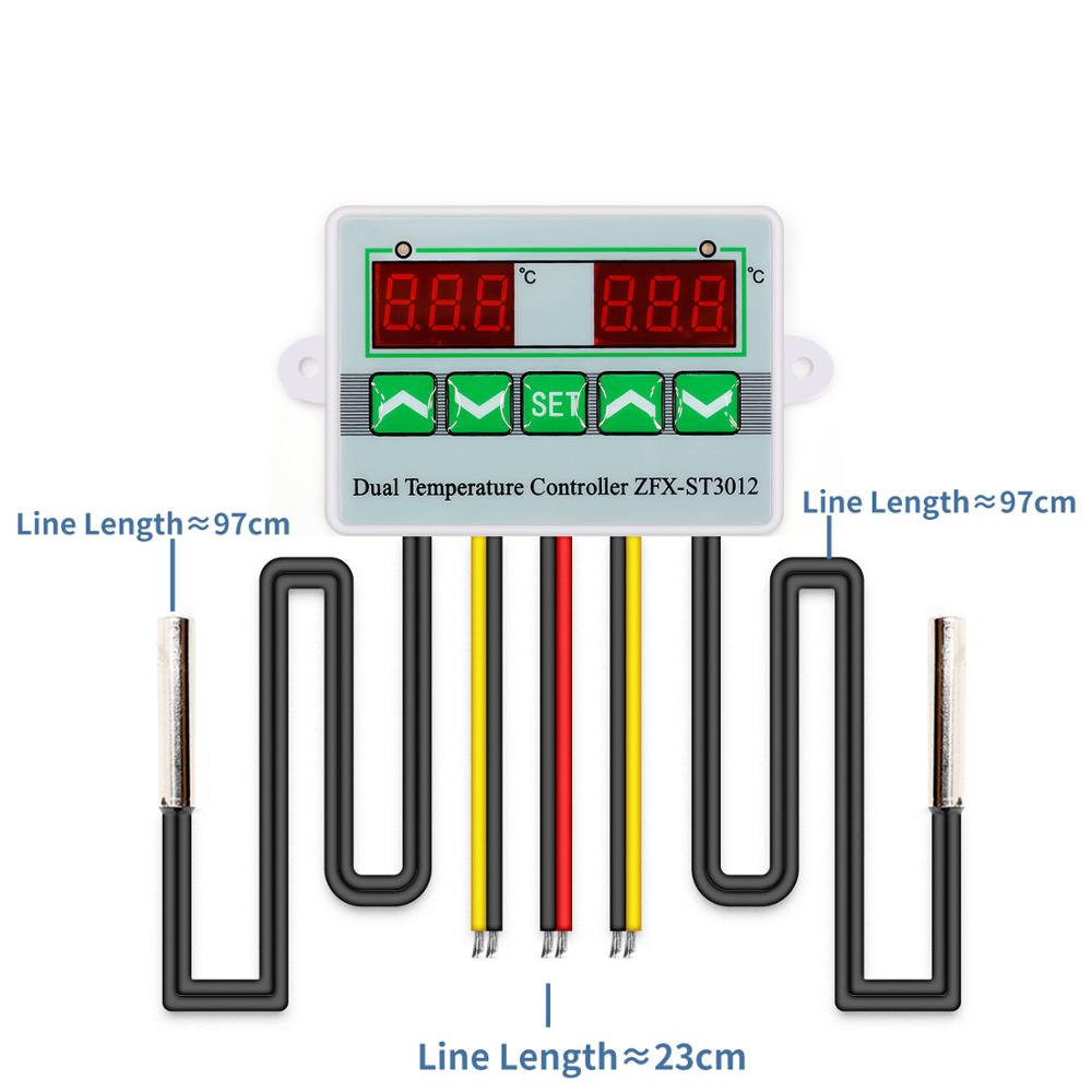 AC220V 12V 24V Digital LED Dual Probe Thermometer Temperature Controller Thermostat