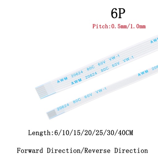 FPC/FFC Ribbon Flexible Flat Cable Pitch 0.5MM/1.0MM 6P Wire Length 6/10/15/20/25/30/40CM lot(10 pcs)