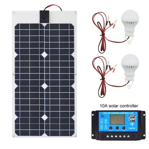 30W 18V Flexible Solar Panel 12/24V 10A USB Controller 5W 12V LED Light for Car Boat Solar System kits