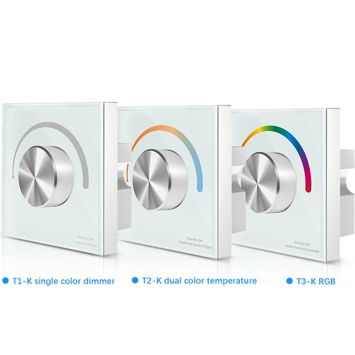 T1-K T2-K T3-K RF2.4G PWM CV DIM/CCT/RGB Rotary Touch Glass Panel Controller for LED Lamp